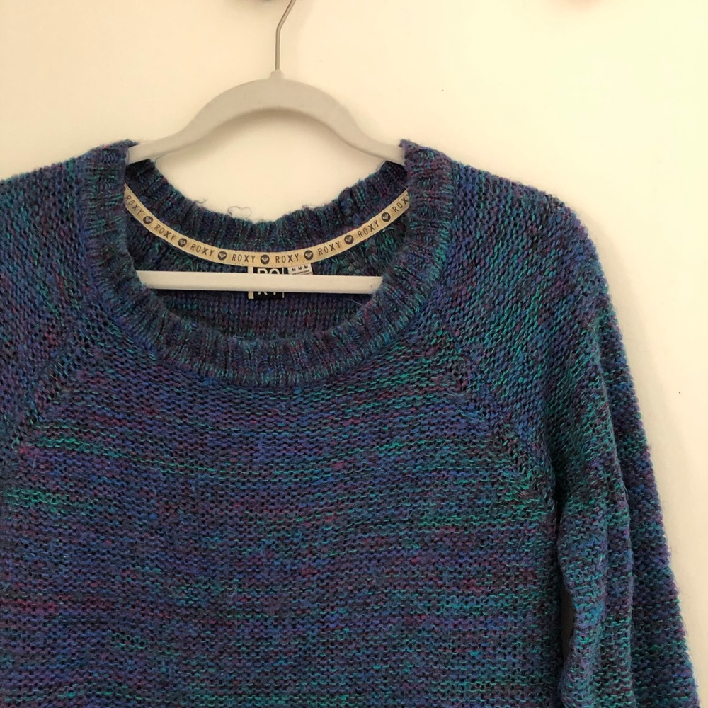 Blue and purple, fuzzy sweater